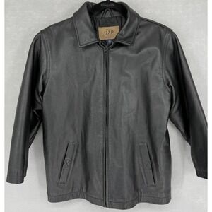 GAP Jacket Women Large Petite Black Leather Zip Front Quilted Lined Classic Coat
